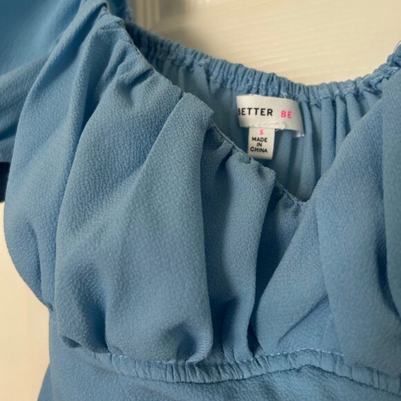 Blue Puff Sleeve Tie Back Crop Top - Picture 2 of 3